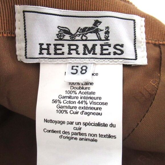Hermes Serie Button Leather Horse Patch Wool Baseball Cap Hat Size 58 Camel - Picture 9 of 9
